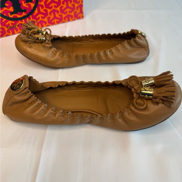 Tory Burch Reece-Mostico Leather Ballet Flats Size 7.5 Color Royal Tan - Picture 6 of 13